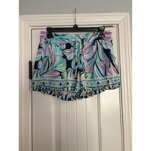 Lilly Pulitzer‎ Shorts Womens Size Small Blue Pink Katie High Tide Flowy Elastic